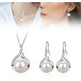thumbnail image 4 of HYLLai Elegant Pearl Necklace & Earrings Set, Adjustable Dainty Fake Pearl Jewelry, Wedding Gift for Bride, Silver, 4 of 5