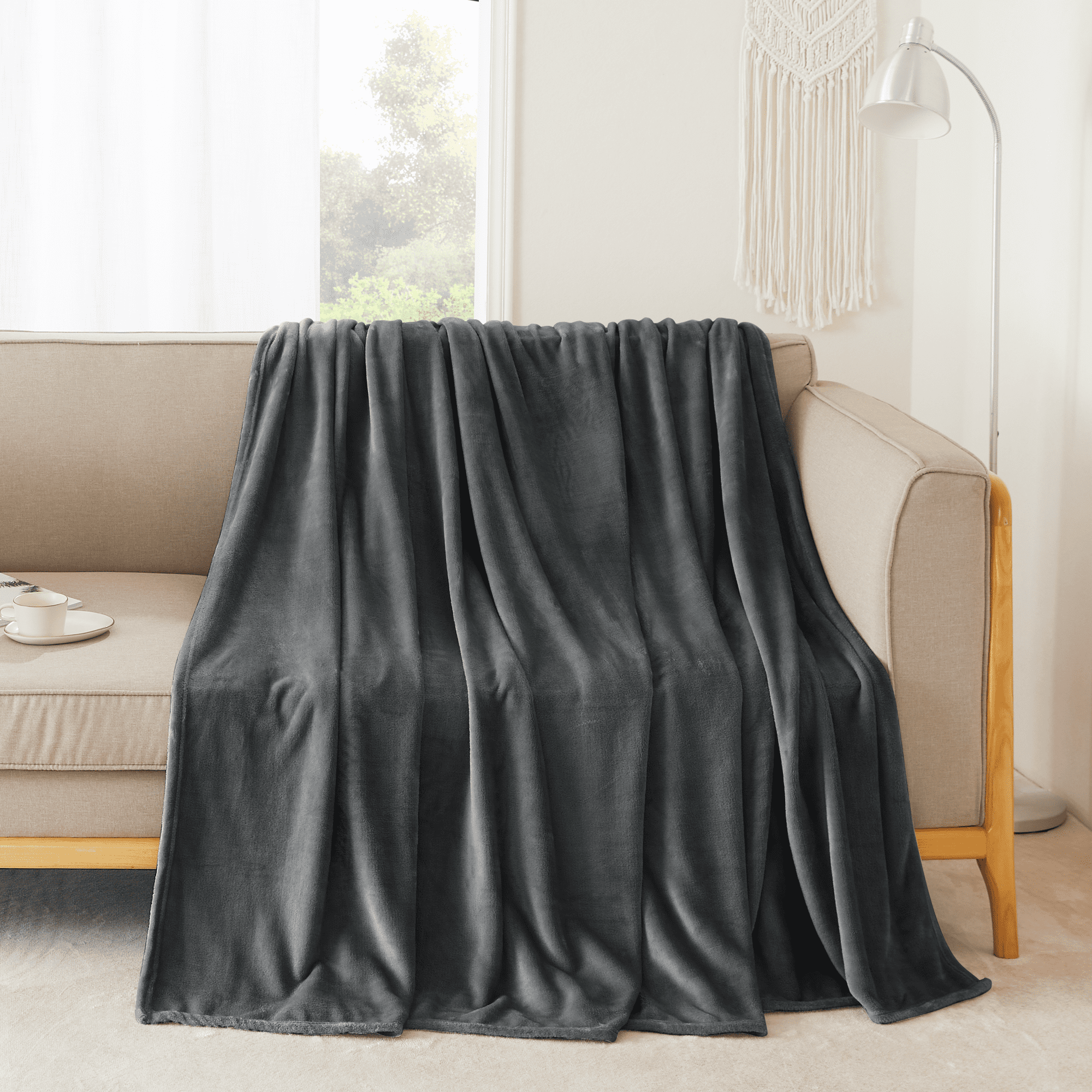 NICETOWN Fleece Throw Blanket for Couch Lightweight Plush Fuzzy Cozy Soft Blankets and Throws for Sofa/Bed/Travel/Camping, 50" x 60", Dark Grey