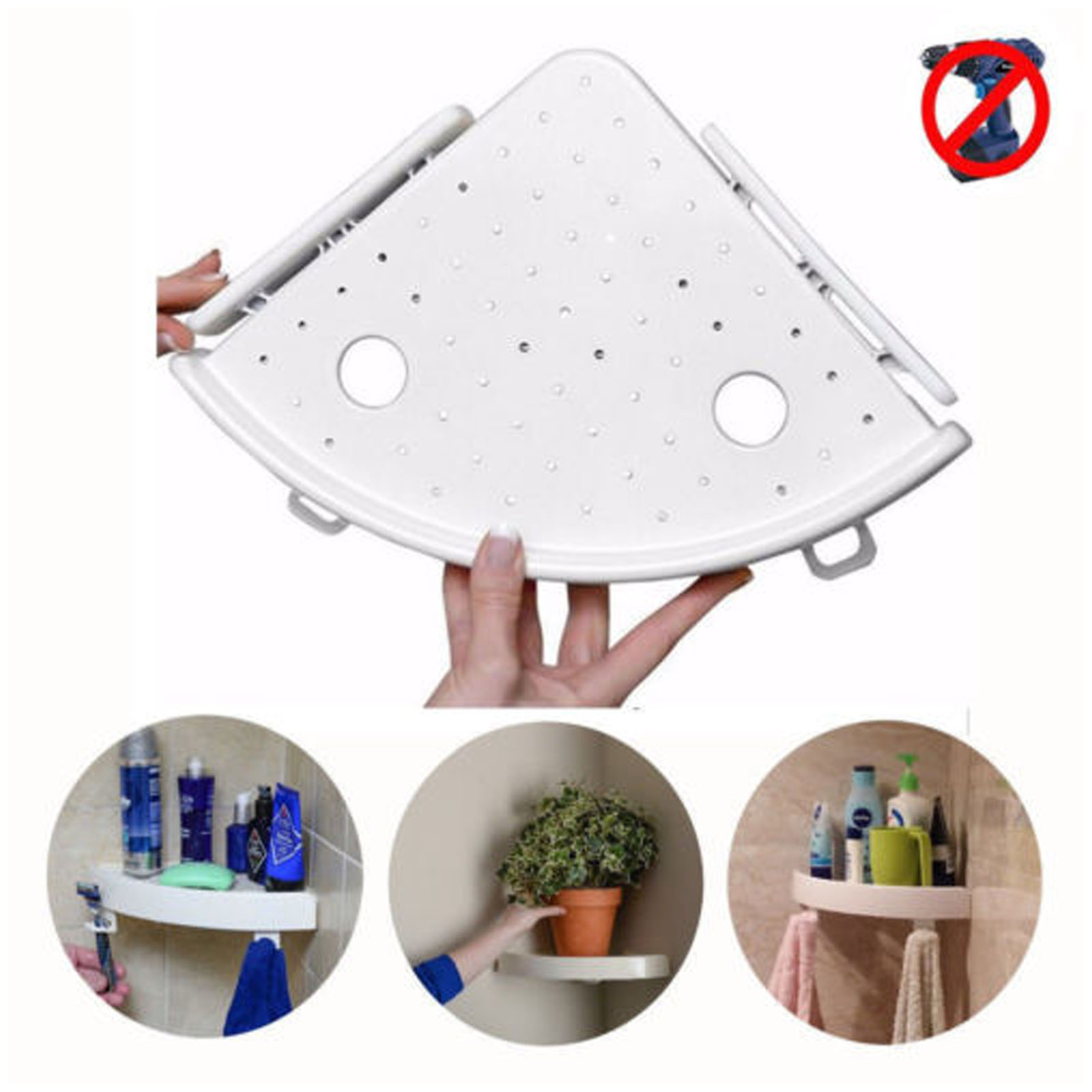 Bathroom Snap Up Corner Shelf Rack Triangle Grip Storage Wall Mount