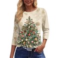 thumbnail image 4 of WTOBBY Women's Casual Round Neck 3/4 Sleeve Loose Printed T-Shirt with Christmas Theme, Women's Holiday Season Top for Daily Wear, Comfortable Fashion Blouse,Light Brown 3XL, 4 of 6