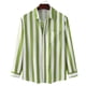 thumbnail image 3 of Camisa a rayas para hombre, manga larga, cuello vuelto, blusa holgada con botones para uso diario y trabajo, 3 of 5