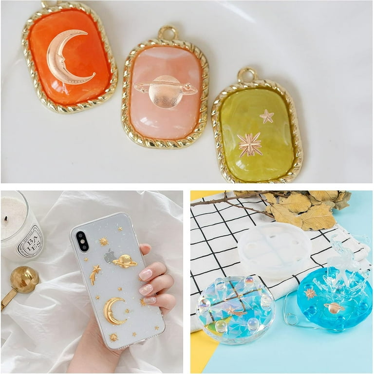 146pcs Cosmos Themed Resin Fillers Resin Charms Alloy Epoxy Resin Supplies Star Moon Meteor Planets Filling Accessories Slime Charms for Resin Jewelry Making Rose Golden Walmart