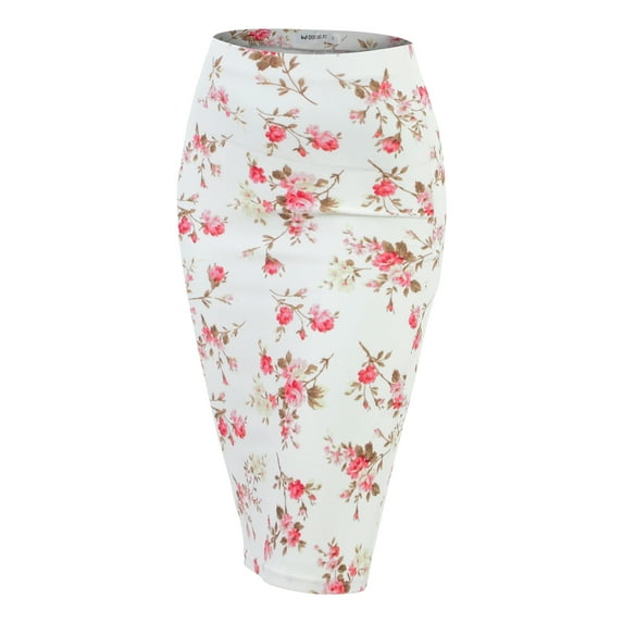 Doublju Women's Stretchy Midi Pencil Skirts (Plus Size Available)