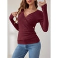 thumbnail image 3 of KYGABAK Long Sleeve ShirtsV Neck Tops for Women Sexy Sweater V Neck Ribbed Knit Slim Fit Wrap Top 2025 Fall Casual Fashion Clothes,Red XL, 3 of 7