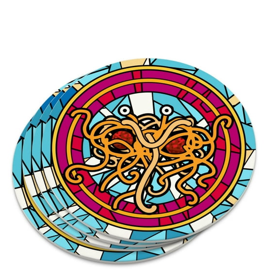 Flying Spaghetti Monster Stained Glass Novelty Coaster Set