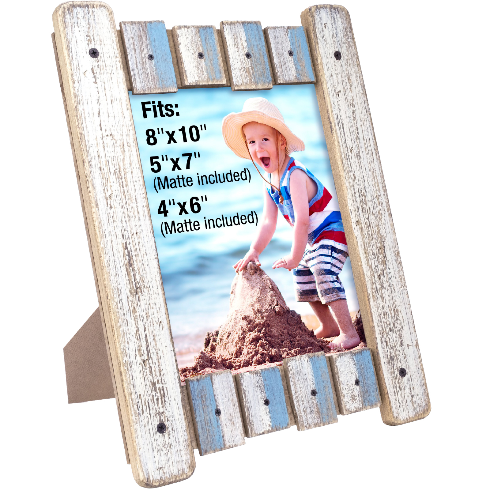 Rustic Distressed Wood Frame Holds an 8x10 Photo (Blue & White) EGP