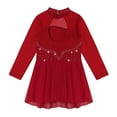 thumbnail image 3 of iixpin Kids Girls Long Sleeves Figure Ice Skating Dress Dance Ballet Gymnastics Leotard Competition Costume Dancewear Burgundy 6, 3 of 7