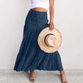 thumbnail image 6 of Floral Skirt for Women Summer Casual Women's Solid Color Elastic Waist Binding Large Pleated Skirt High Waist Half Skirt Dark Blue L, 6 of 9