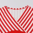 thumbnail image 4 of QUYUON Cocktail Dresses for Women Evening Party Vintage Wrap V-Neck Short Sleeve Striped Printed Knee Length Dress Pleated A-Line Wedding Guest Evening Dress Style D-6406 Red L, 4 of 8
