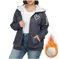 thumbnail image 2 of Tranfacy Zip Up Hoodie Womens Hoodies Winter Tops Large Size Solid Color Hooded Plus Velvet Thickened Drop Shoulder Sweater, 2 of 4