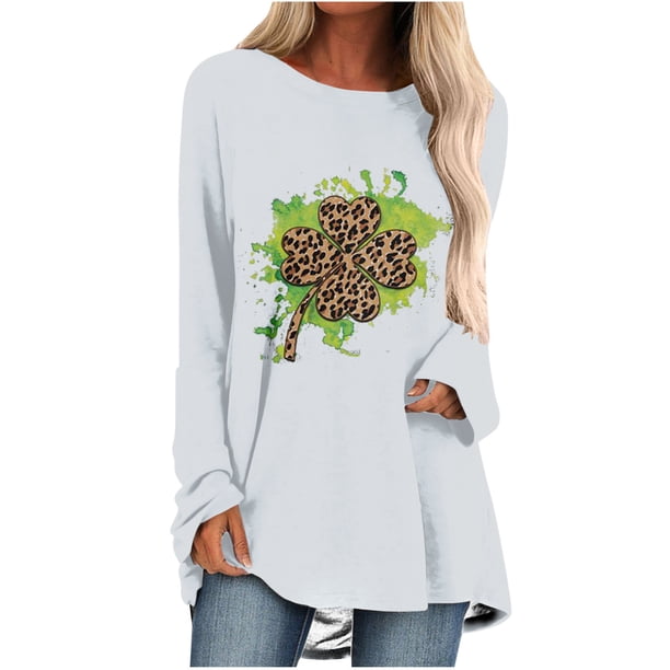 Blusa de manga larga con cuello en O para mujer del Día de San Patricio Pompotops FGAJ788