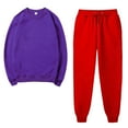 thumbnail image 3 of Womens Oversized Hoodies Set Casual Solid Crew Neck Long Sleeves Pullover Purple Fall Fashion Sweatpants with Pockets S-3XL, 3 of 6