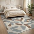 thumbnail image 3 of ODIKA 8'x10' Washable Area Rug Non-Slip Chair-Friendly Mat Tan Asymmetric Navy Motif Contemporary Shapes Teal Geometric for Dining Room, Large Office, Lounge, 3 of 7