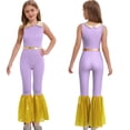 thumbnail image 6 of iiniim Shiny Lapel Neck Dance Leotards for Girls Sleeveless Metallic Mini Dots Bell Bottomed Tessels Jumpsuit Dancewear Light Purple 16, 6 of 7