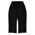 thumbnail image 5 of Nestiefly Linen Bermuda Shorts for Women Knee Length High Waisted Baggy Loose Casual Summer Cotton Gauze Shorts with Pockets Black XL, 5 of 6