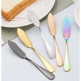 thumbnail image 4 of Juego de 5 cuchillos de mantequilla para esparcir queso de acero inoxidable, para desayuno, sándwiches, mermelada, postre, crema, arco iris, negro, dorado, oro rosa, plateado ER, 4 of 5