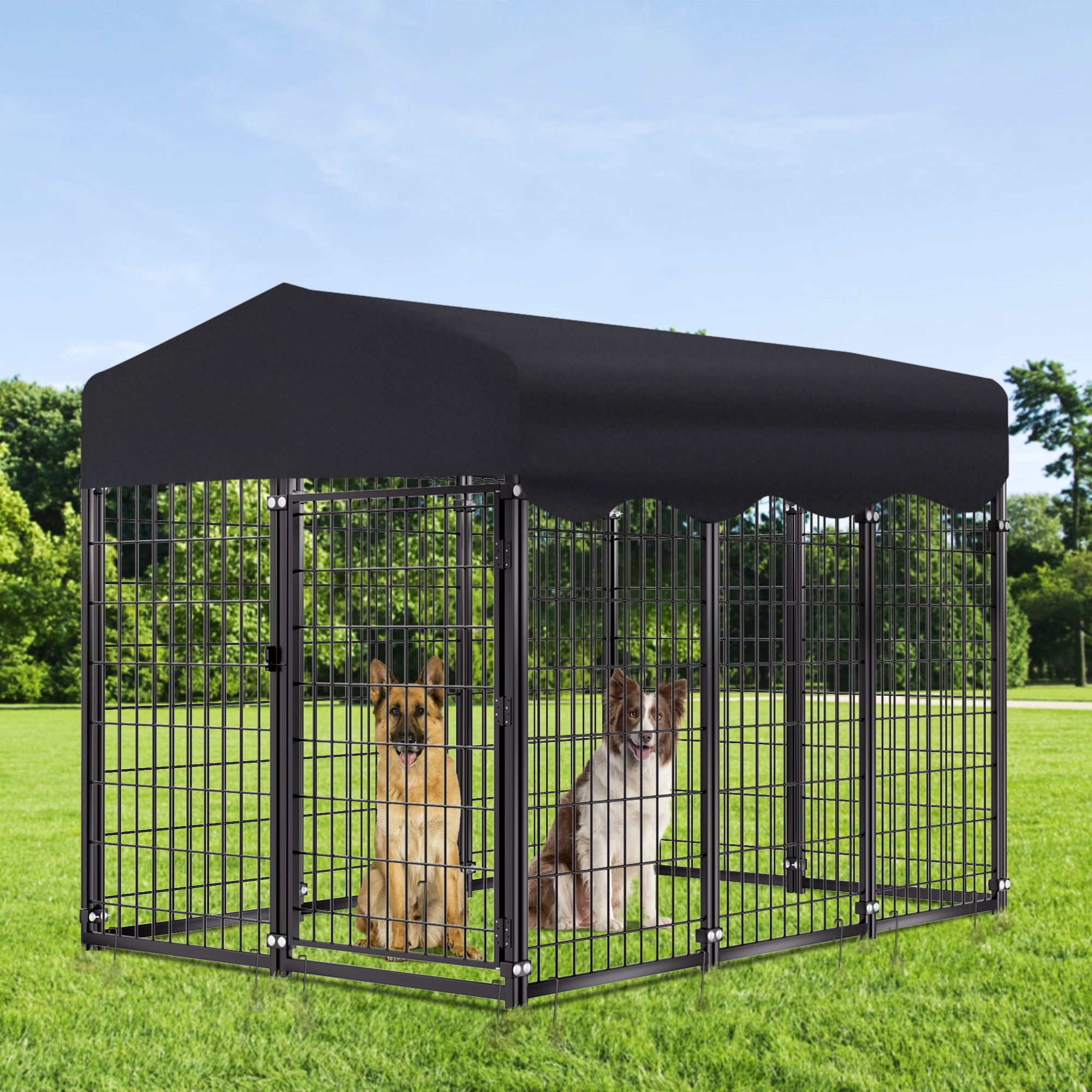 Jhsomdr Large Outdoor Dog Kennel, 6.2ft x 4ft x 4.5ft Dog Fence with UV-Resistant Roof, Outside Dog Run Dog Playpen for Small/Medium Dogs
