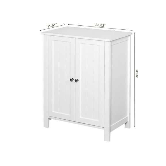 MAYEERTY White Bathroom Floor Storage Cabinet with Double Door & Adjustable Shelf
