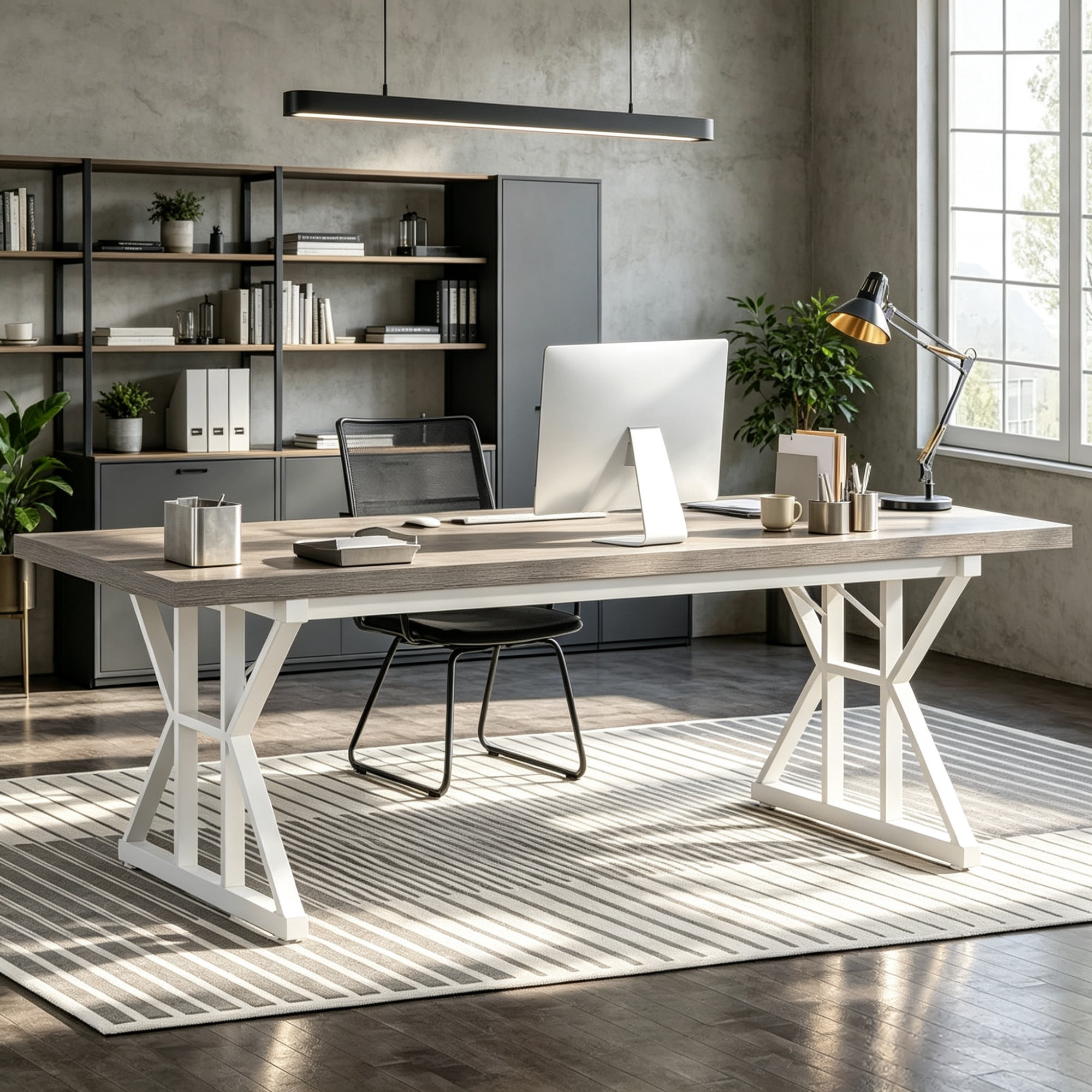 Wood Executive Computer Desk, Modern Office Workstation for Home Office