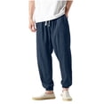 thumbnail image 2 of Linen Jogger Pants for Men Drawstring Elastic Waist Trousers Breathable Lightweight Tapered Tracksuit Bottoms Relaxed Fit Lounge Streetwear, 2 of 8
