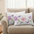 thumbnail image 2 of Spring Floral Pillow Covers 2 Pack Retro Purple Pink Flower Watercolor Plant Farmhouse Pillowcase Waterproof Outdoor Throw Pillow Cover for Patio Balcony Rectangular Cushion 20”x12”, 2 of 9