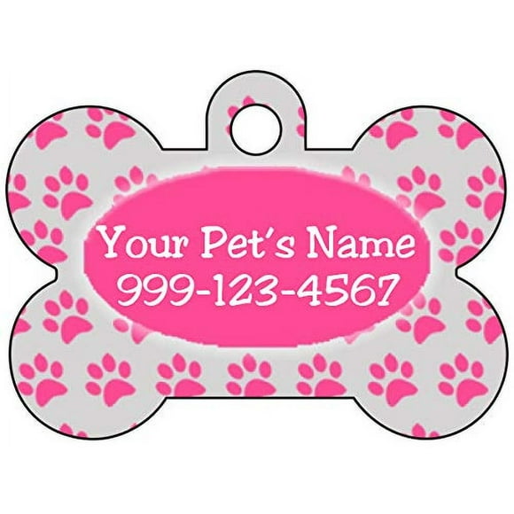 Personalized Dog Tag Pet ID Tag Paw Prints w/Name & Number (Pink & Gray)