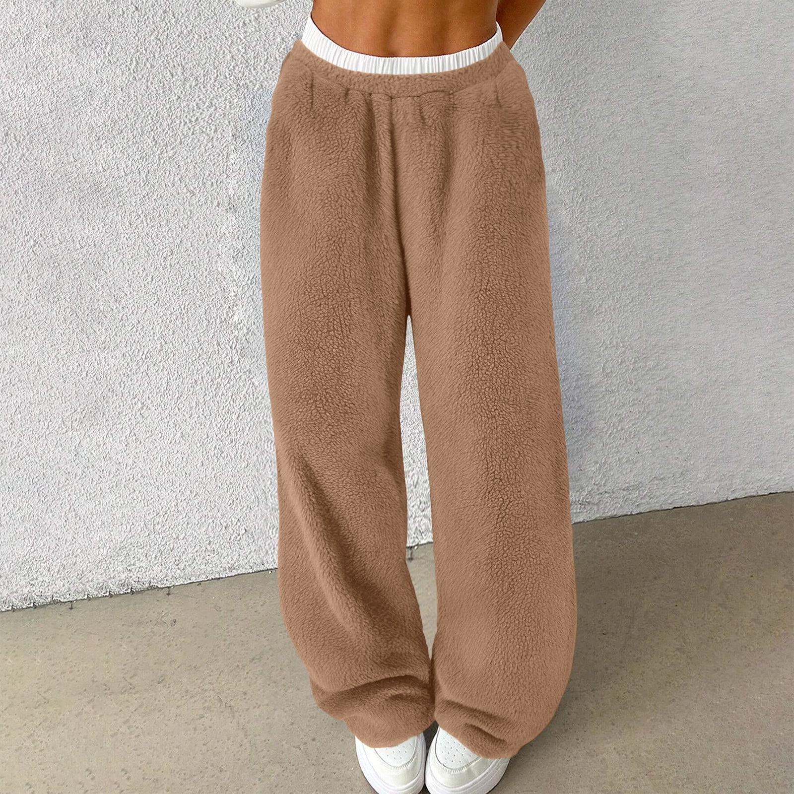 Gamivast Sherpa Fleece Pants Women Loungewear Wide Leg Sweatpants Running Work Out Solid High Waist Trousers Winter Warm Fuzzy Pants Baggy Pajama Bottoms