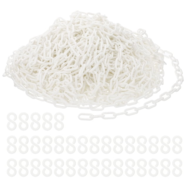 Uxcell Plastic Chain Links, 200 Feet Safety Chains, White Plastic Chains Large Plastic Chain Long for Barriers, Crowd Control, Queue Lines, Parking, Fences, Gate, Concerts