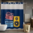 thumbnail image 3 of Colored Instruments No Hook Shower Curtain with Snap in Liner Retro Pink Yellow Blue Recording Machine Blue Waterproof Bathroom Shower Curtain with See Through Top Window for Bathtub 72" x 78", 3 of 9