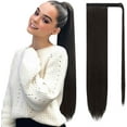 thumbnail image 1 of LAICAIW Longue Queue de Cheval Droite Extension 26 Pouces Enrouler Queue de Cheval Extensions de Cheveux Synthétiques à Clip pour Femmes, Brun le Plus Foncé Tendance à Noir, 1 of 7