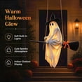 thumbnail image 2 of Halloween Flying Ghost On Broomstick Lighted Hanging, Cute Glowing Witch Hat Halloween Ornament, Warm LED Glow Halloween Decor, Weatherproof Pendant for Front Porch, Yard, Patio & Indoor Use, 2 of 10