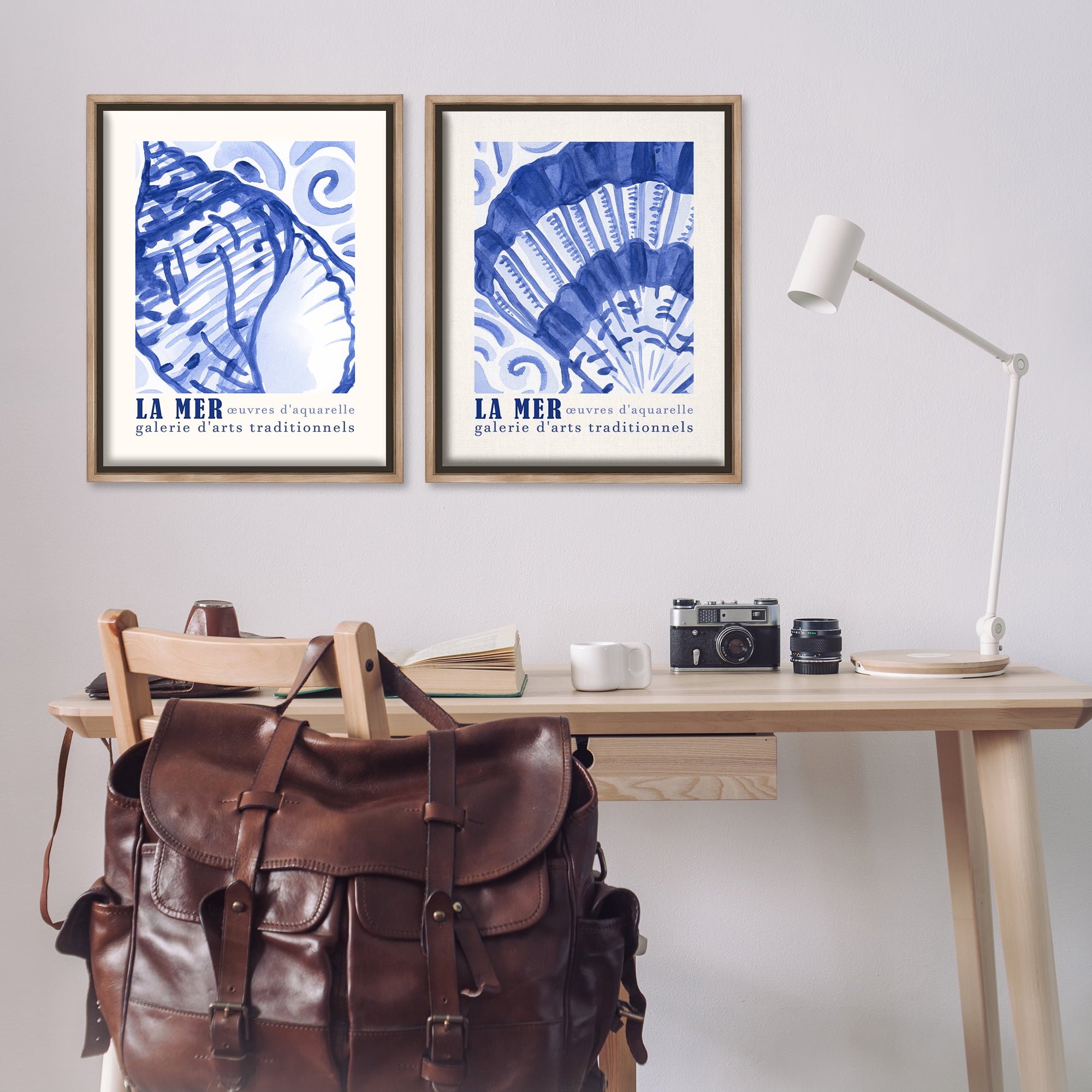 Stupell Industries Seashell Gallery Posters Nautical & Beach Painting Brown Floater Framed Canvas Art Print Wall Art, 31 x 25, Set of 2