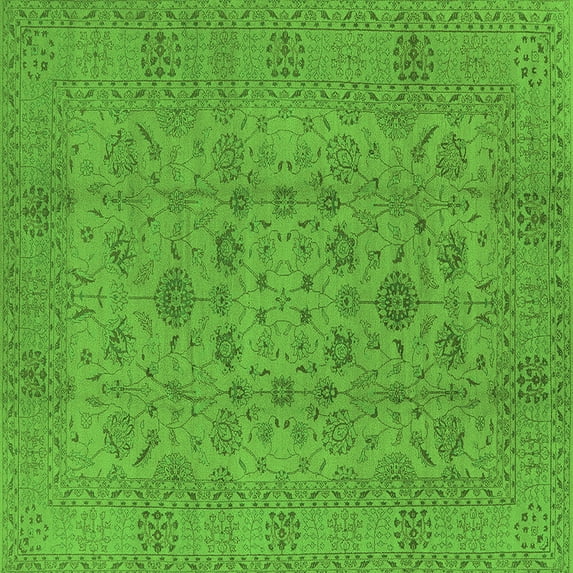 Ahgly Company Indoor Square Oriental Green Industrial Area Rugs, 6' Square