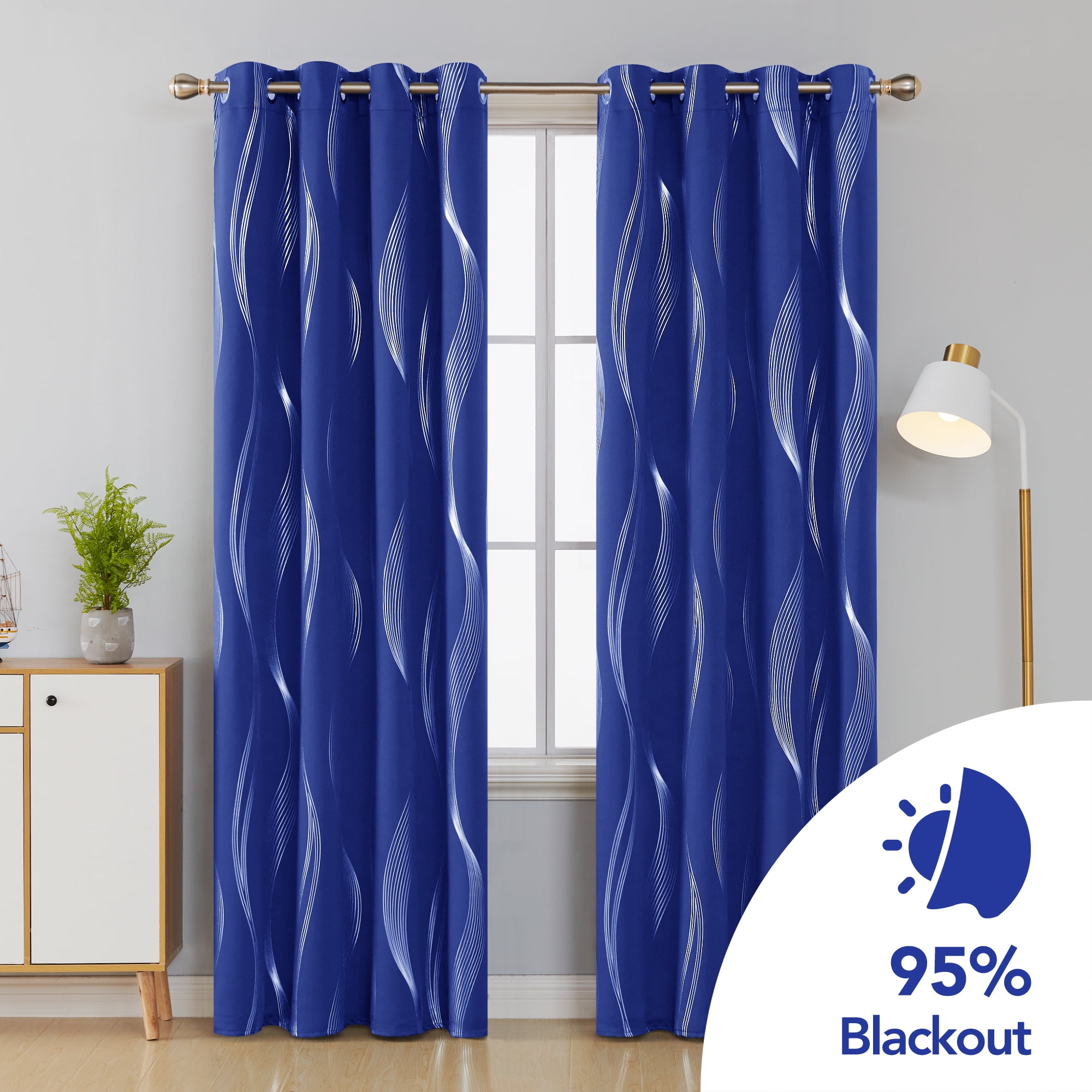 Deconovo Decorative Silver Wave Line Foil Printed Blackout Curtains for