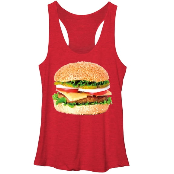 Women's Lost Gods Cheeseburger Love Racerback Tank Top Red Heather X Large