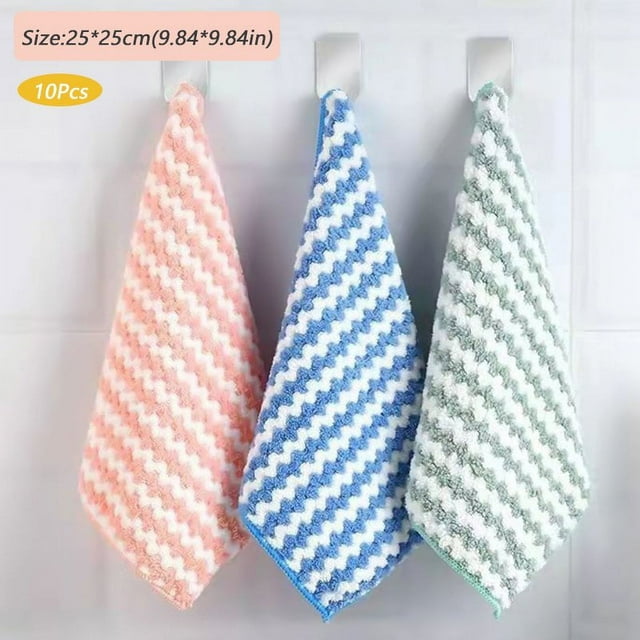 5 PCS Microfiber Cleaning Rag Super Absorbent Coral Fleece Cloth Scouring Towel Pad Multifunction for Kitchen Dishes Cleaning(Pink 5pcs)