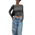 thumbnail image 4 of Sherrylily Womens Long Sleeve Shirts Basic Crop Tops Slim Boat Neck Fashion T Shirts, 4 of 6