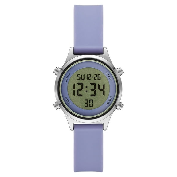 Time and Tru Women's Digital Wristwatch: Silver Tone Round Case, Lavender Soft Silicone Band (FMDOTT068)