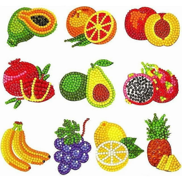 Kids Diamond Painting Set,5D DIY Diamond Painting Stickers,Suitable for Boys and Girls, Ages 4-8, 6-12 Years Old Girls Gift (X-Colorful Fruits 10 Pcs)