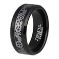 thumbnail image 2 of Wedding Rings for Men or Women. 8mm Black Tungsten Band Silver Gears Inlay, 2 of 7