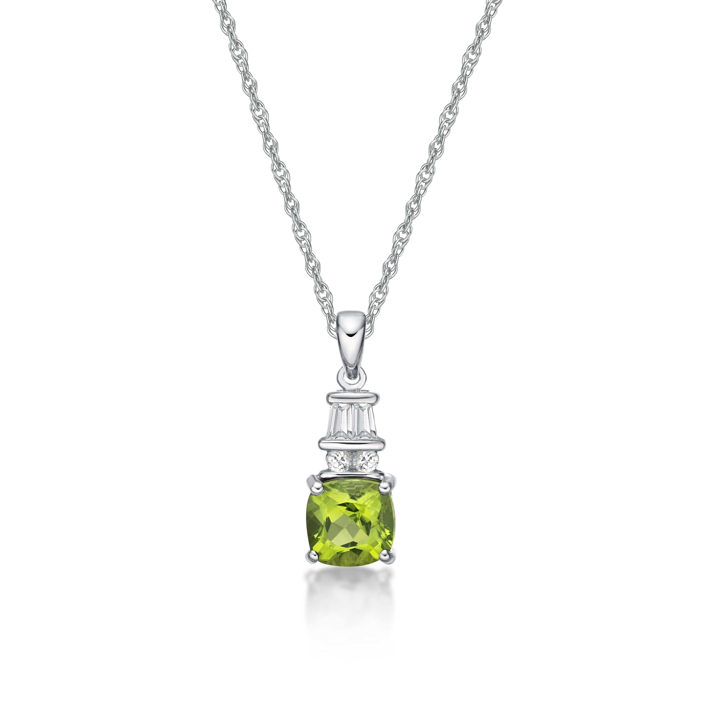 Jay Heart Designs 925 Sterling Silver Peridot and Created White Sapphire Pendant with 18" Chain