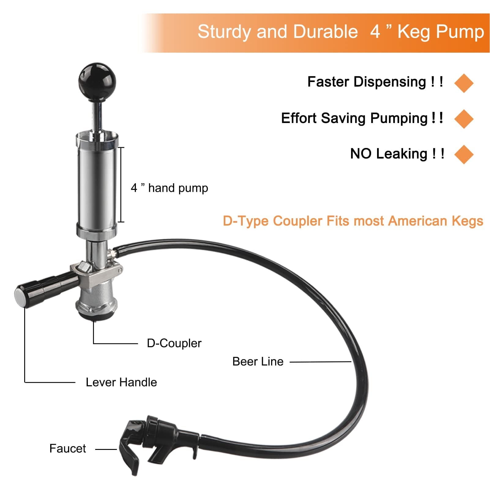Keg Pump, Easy Operation Beer Pump Compact D System For Party