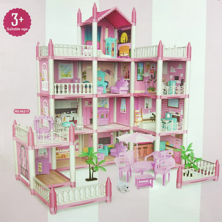 Doll House Dreamhouse for Girls, Boys - 4-Story 11 Rooms Playhouse