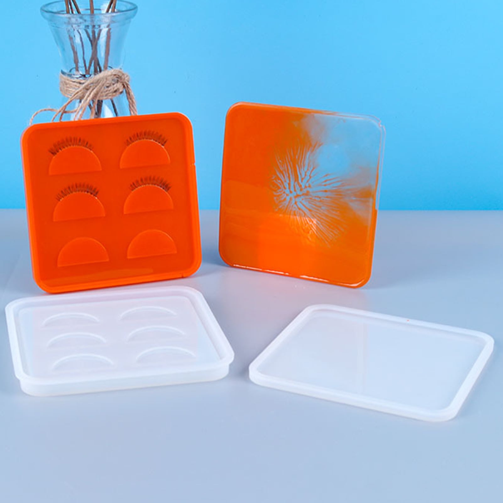 DIY Crystal Epoxy Eyelash Storage Box with Cover Reusable Silicone Mold 