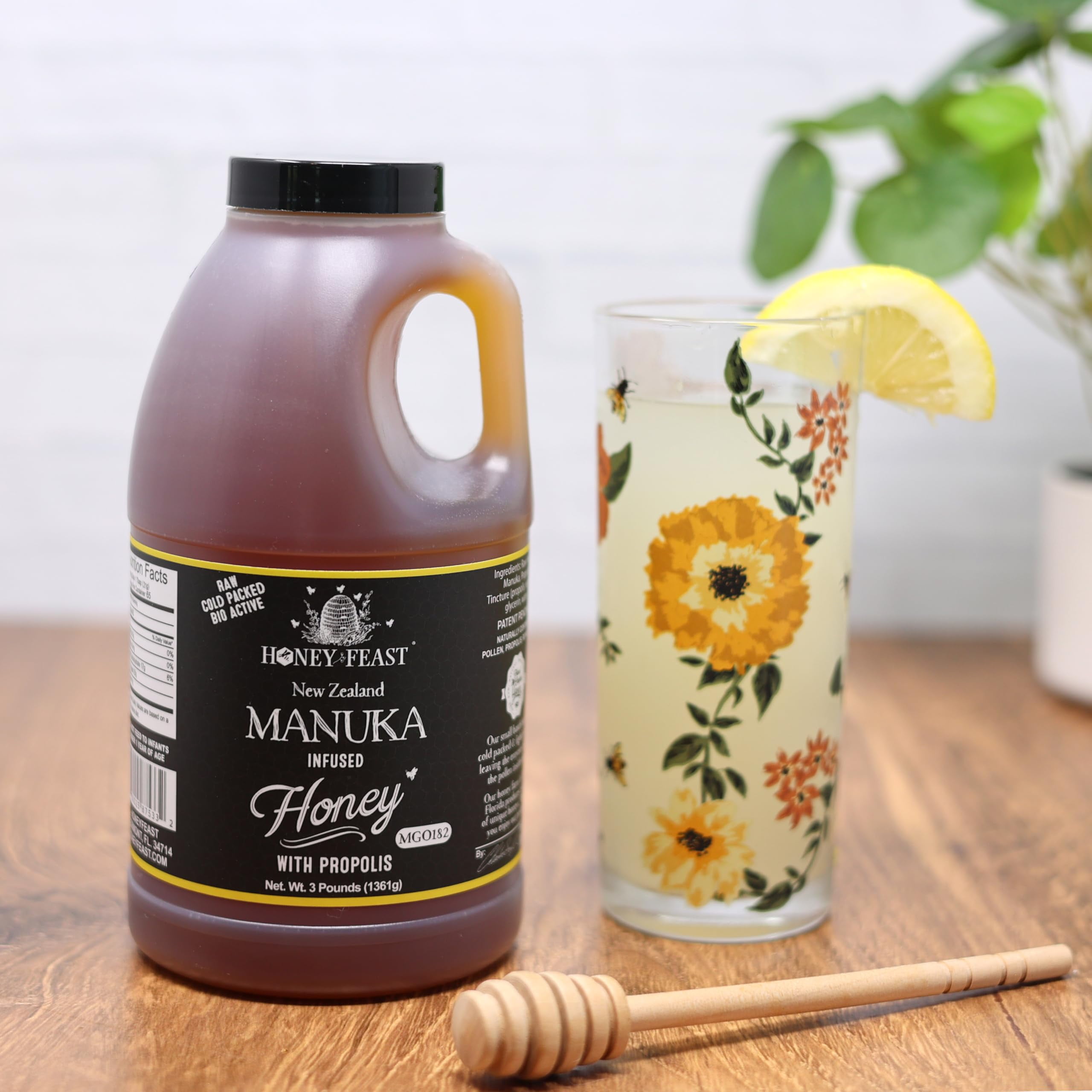 HONEY FEAST Manuka & Propolis Infused Honey 3 Pounds (Pack of 2), MGO 182 – New Zealand Manuka Blend with Propolis, Patent-Pending Formula