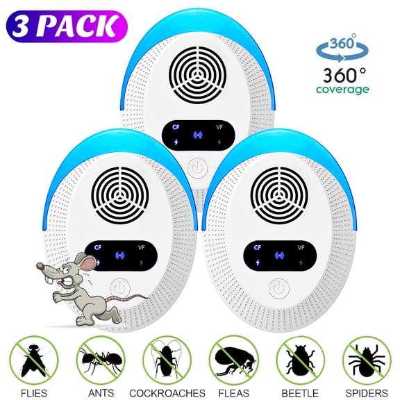 Ultrasonic Pest Repeller Pack of 3, Pest Control Ultrasonic Repellent Electronic Insects Rodents Repellent for Mosquito, Mouse, Cockroaches,Rats,Bug, Spider, Ant, Flies