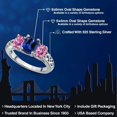 thumbnail image 2 of Gem Stone King 925 Sterling Silver Blue Created Sapphire and Pink Moissanite Filigree Style 3 Stone Ring for Women (2.52 Cttw, Oval 8X6MM and 6X4MM, Available in Size 5, 6, 7, 8, 9), 2 of 6
