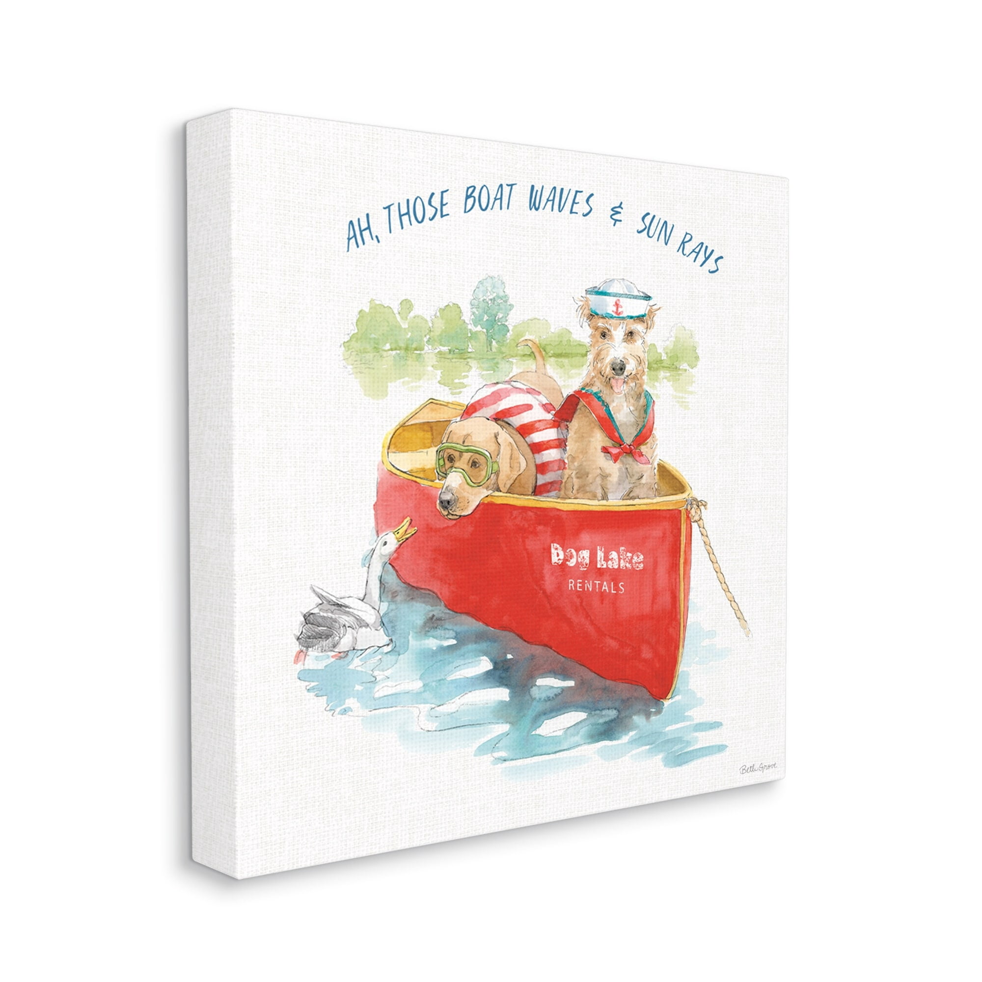 Stupell Industries Boat Waves Sun Rays Lake Phrase Sailor Dogs, 17 x 17,Design by Beth Grove