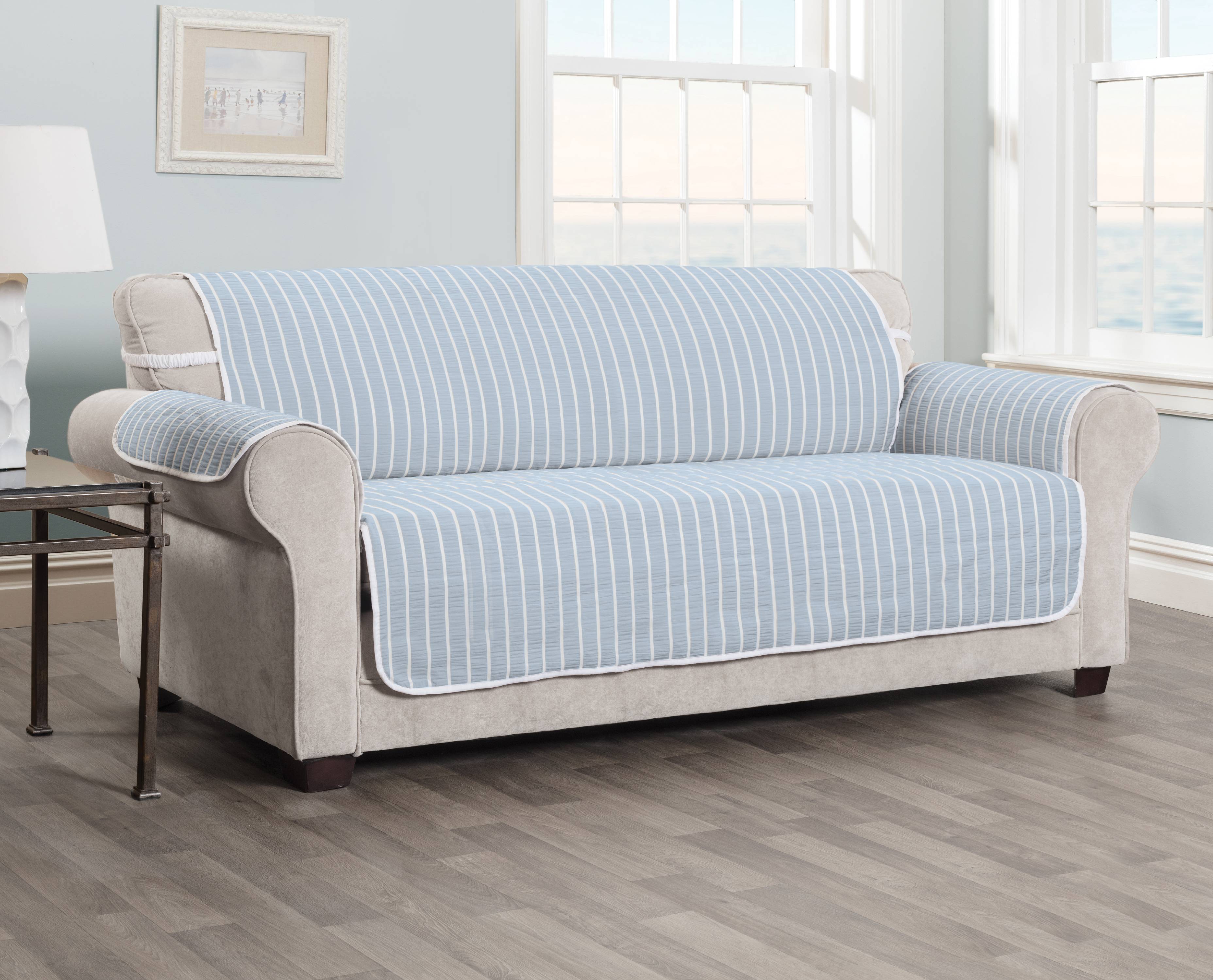 Innovative Textile Solutions 1-Piece Harper Striped XL Sofa Furniture Cover Slipcover, Light Blue