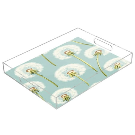 

Acrylic Tray 15.7*11.8*1.9 Inch Transparent Tray Food Tray Tea Cup Tray Serving Trays Cosmetics Storage Kitchen Table Bathroom Sundry Storage White Cartoon Dandelion
